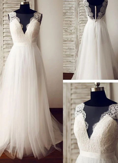 Tulle Wedding Dress A-line Illusion Court Train With Lace