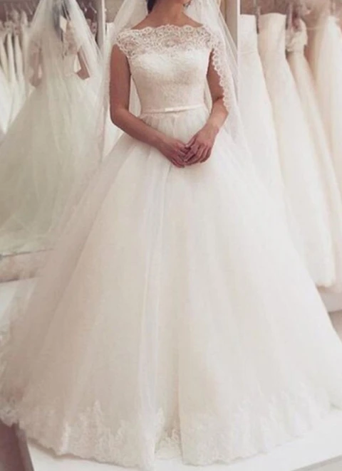 Ball-gown/princess Illusion Sleeveless Long/floor-length Tulle Wedding Dress With Lace Waistband