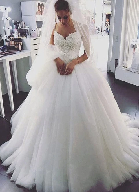 Tulle Wedding Dress Ball-gown/princess Sweetheart Court Train With Beaded