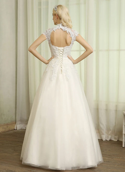 Tulle Wedding Dress Ball-gown/princess High-neck Long/floor-length With Lace