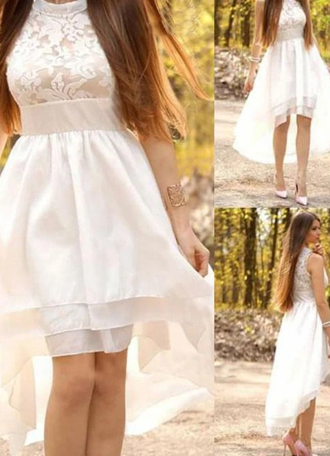 A-line Scoop Neck Sleeveless Asymmetrical Chiffon Wedding Dress With Appliqued