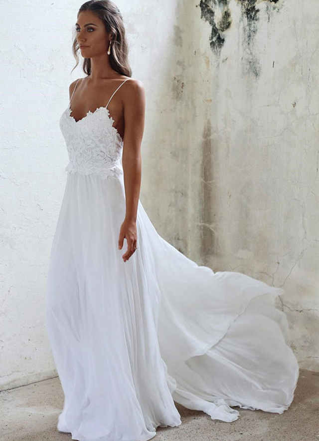 Sweetheart Sweep Train A-line Chiffon Wedding Dress With Lace