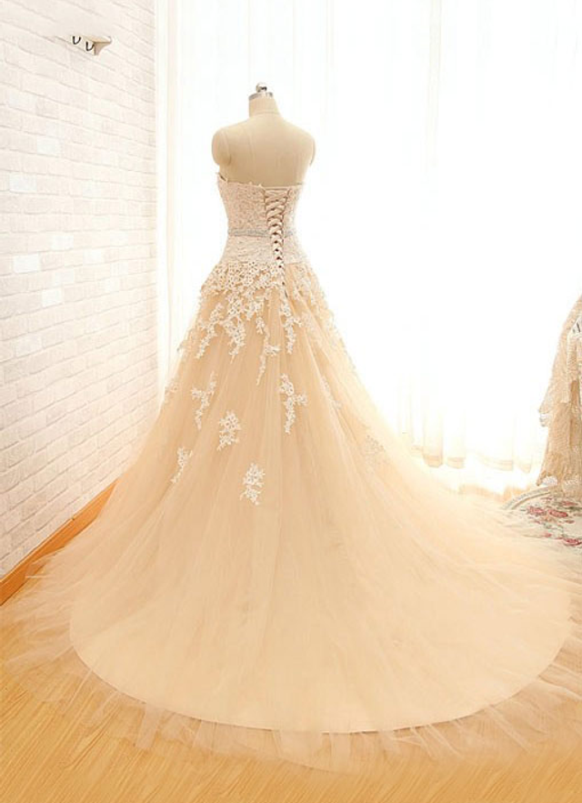 Tulle Wedding Dress Ball-gown/princess Sweetheart Court Train With Appliqued