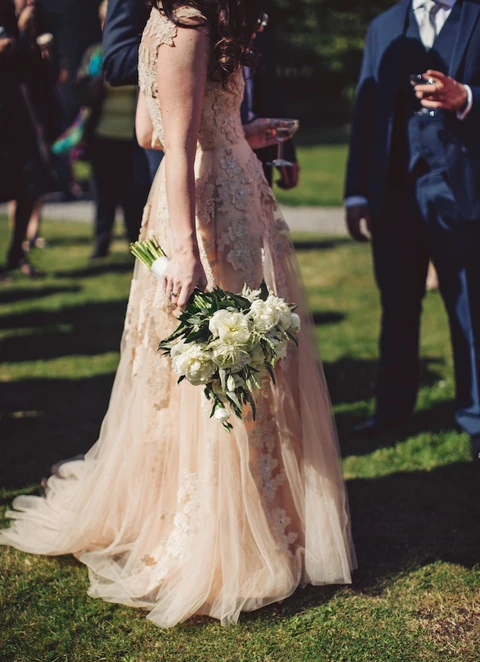 Tulle Wedding Dress A-line/princess V-neck Court Train With Appliqued