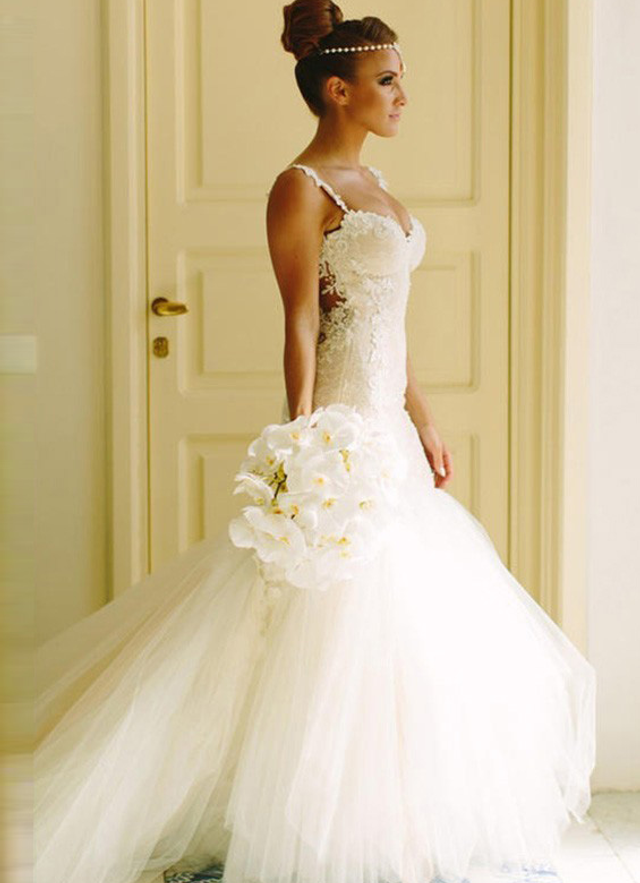 Tulle Wedding Dress Trumpet/mermaid Court Train Sweetheart With Appliqued