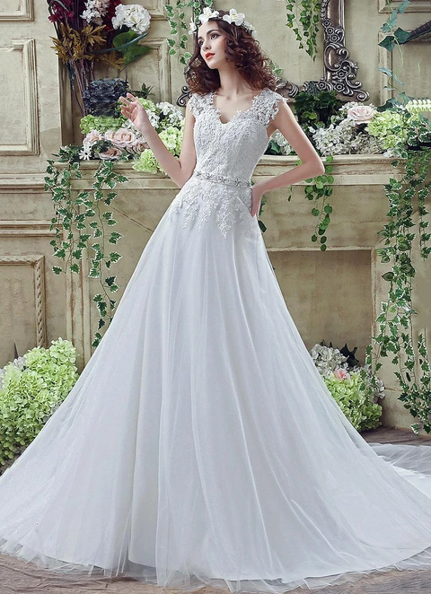 Tulle Wedding Dress Ball-gown/princess V-neck Court Train With Lace