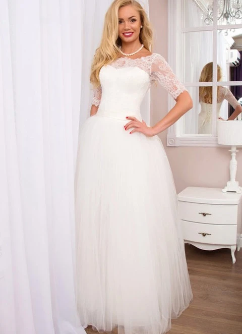 Tulle Wedding Dress Ball-gown/princess Illusion Long/floor-length With Lace