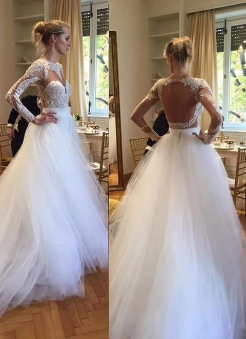 Tulle Wedding Dress Ball-gown/princess Illusion Court Train With Lace