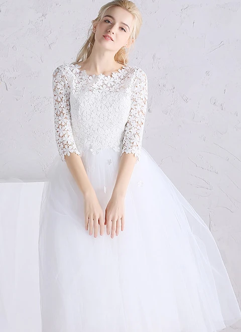 Tulle Wedding Dress A-line/princess Scoop Tea-length With Lace