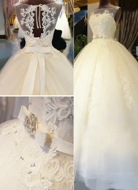 Ball-gown/princess Illusion Sleeveless Long/floor-length Tulle Wedding Dress With Waistband Appliqued