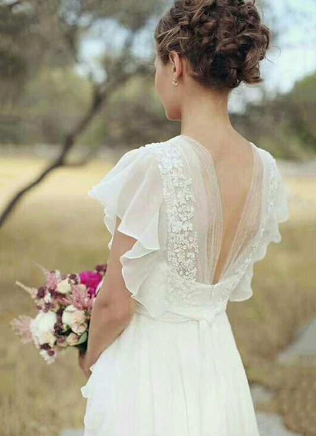 Chiffon Wedding Dress A-line V-neck Long/floor-length With Lace