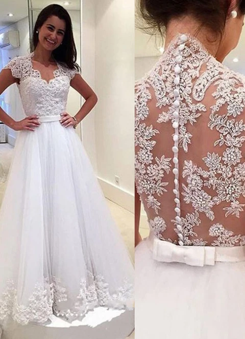 Lace Wedding Dress Ball-gown/princess Sweetheart Sweep Train With Appliqued