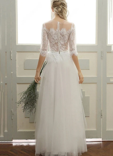 Tulle Wedding Dress A-line/princess Illusion Long/floor-length With Lace