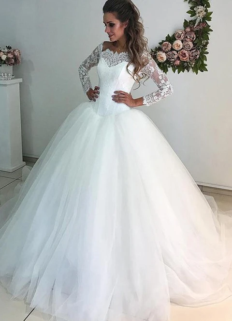 Tulle Wedding Dress Ball-gown/princess Off-the-shoulder Sweep Train With Lace