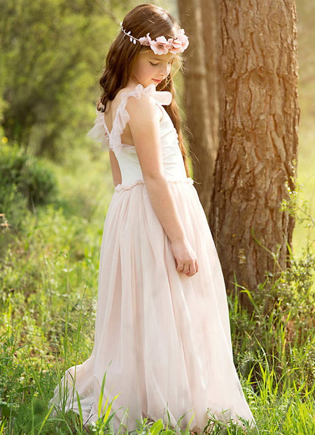 A Line Floor-length V-neck Sleevesless Chiffon Junior Bridesmaid Dresses With Pleated