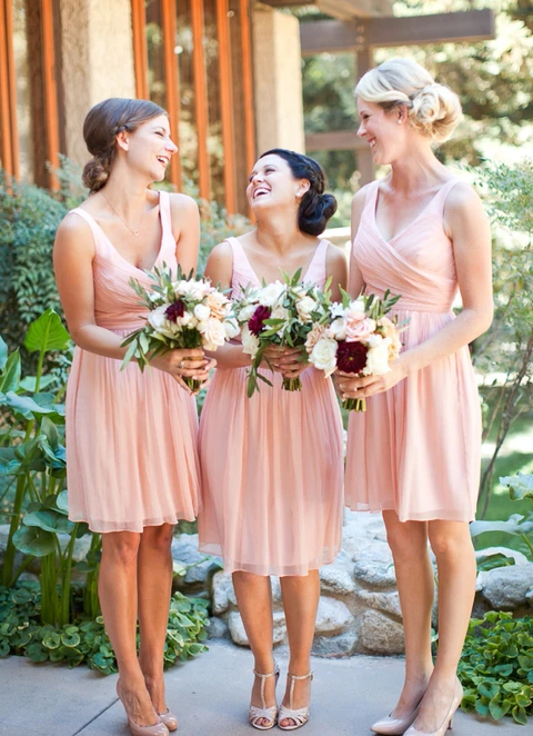 A-line Sleeveless V Neck Short/mini Chiffon Bridesmaid Dresses With Pleated