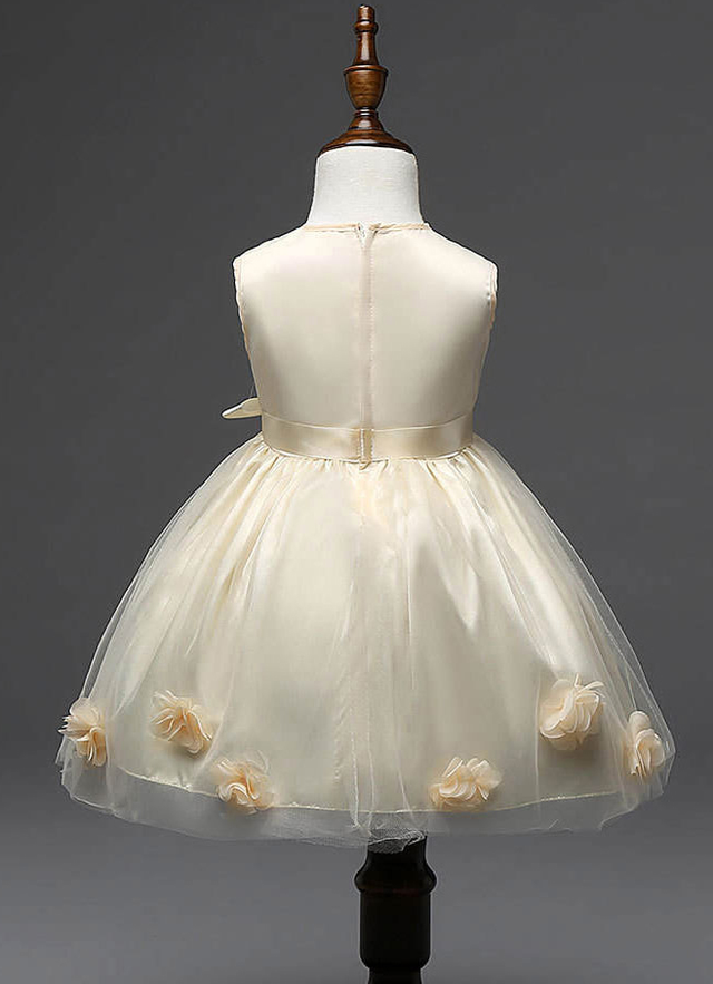 Ball-gown/princess Knee-length Scoop Sleevesless Tulle Flower Girl Dresses With Flowers