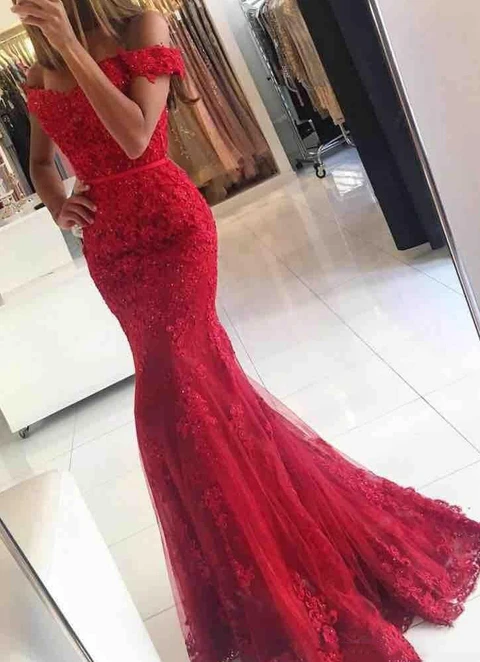 Lace Long/floor-length Trumpet/mermaid Sleeveless Off-the-shoulder Appliqued Beaded Dresses