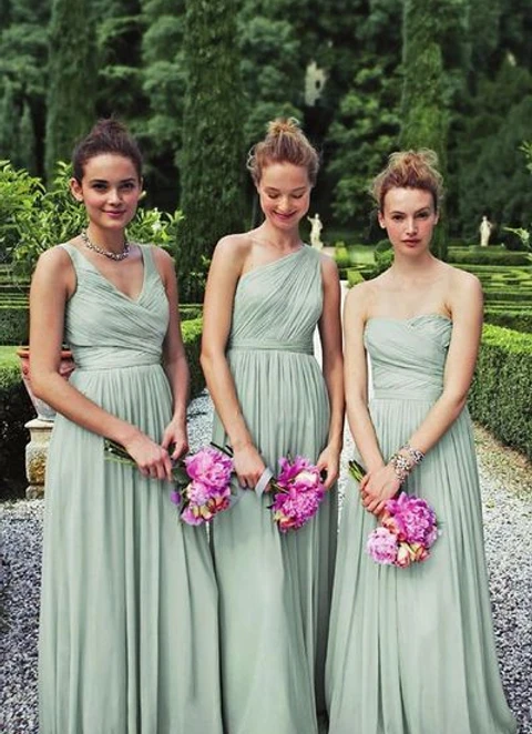 A-line Sleeveless Pleated Floor-length Bridesmaid Dresses