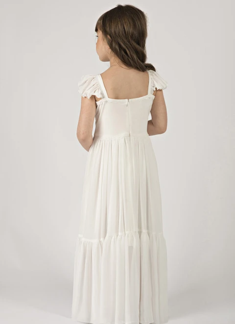 A Line Floor-length Square Sleevesless Chiffon Flower Girl Dresses With Pleated