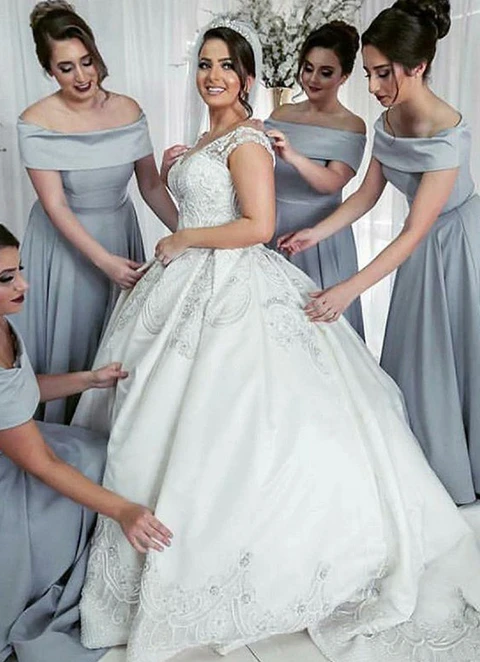 A-line Off-the-shoulder Long/floor-length Charmeuse Bridesmaid Dresses