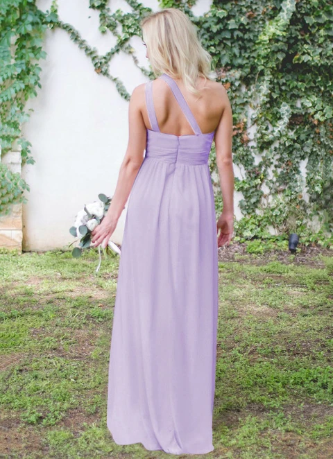 A-line Long/floor-length One-shoulder Pleated Chiffon Bridesmaid Dresses