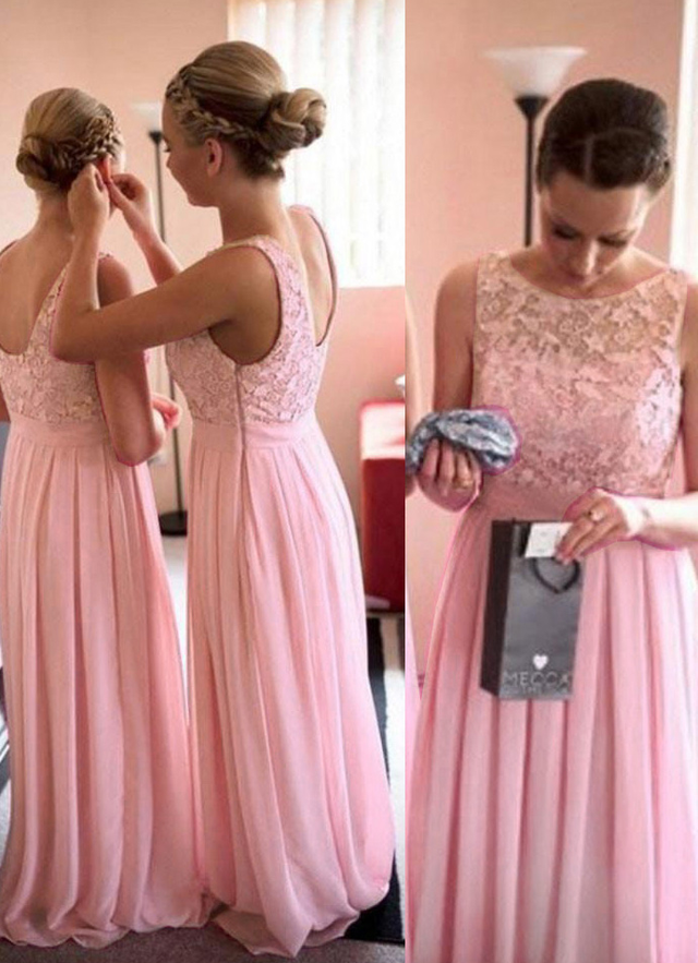 Chiffon Bridesmaid Dresses A-line Scoop Long/floor-length With Lace