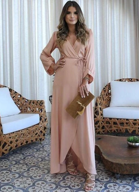 A-line Silk Like Satin V-neck Long Sleeves Floor-length Mother Of The Bride Dresses With Ruched Sashes