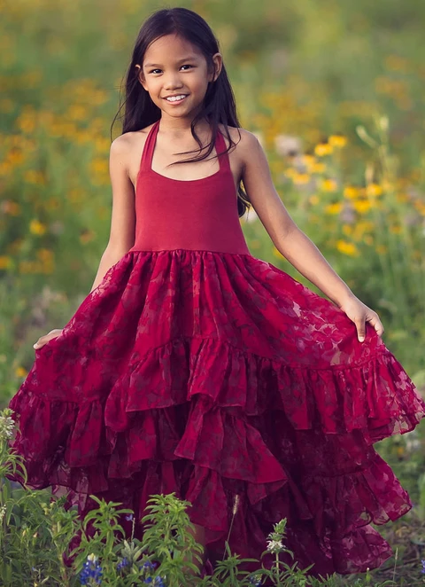 A Line Floor-length Halter Sleevesless Lace Flower Girl Dresses With Ruffles