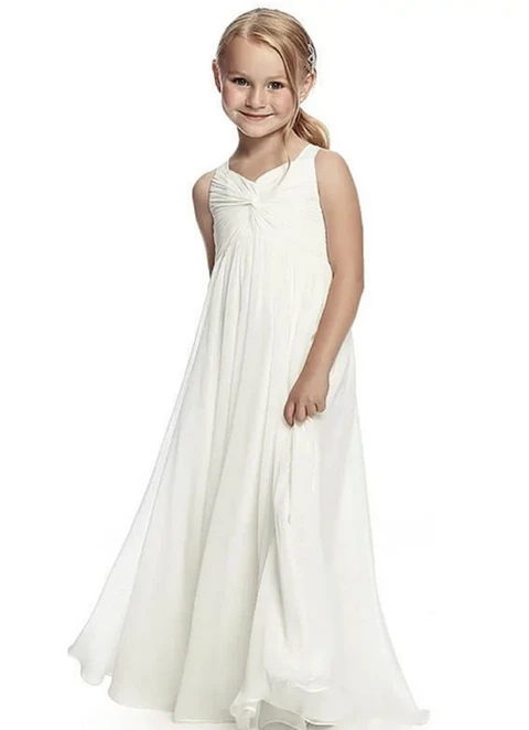 A-line Chiffon Ruffles Sleeveless Scoop Floor-length Junior Bridesmaid Dresses