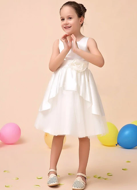 Ball-gown/princess Square Knee-length Charmeuse Flower Girl Dresses With Flower