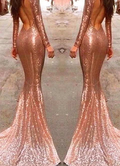 Trumpet/mermaid High-neck Full/long Sleeve Court Train Sequined Dresses