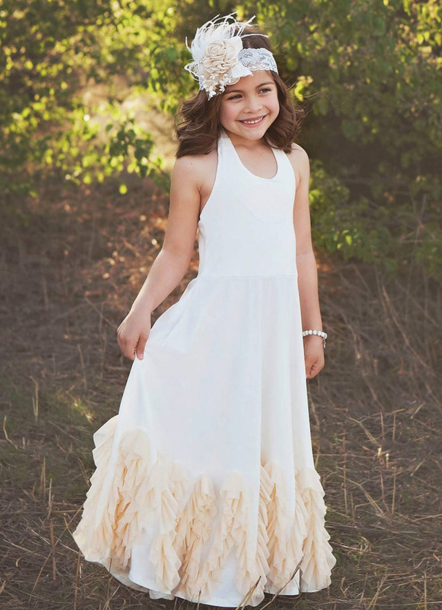 A Line Floor-length Scoop Sleevesless Charmeuse Flower Girl Dresses