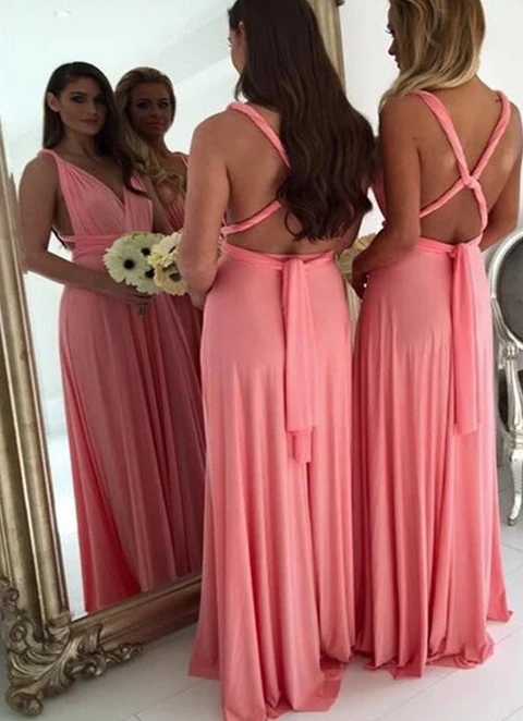 A-line V-neck Long/floor-length Chiffon Bridesmaid Dresses