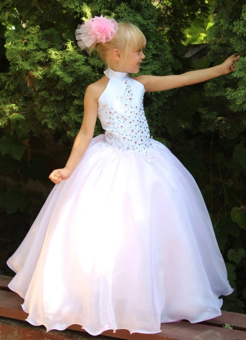 Ball-gown/princess Halter Long/floor-length Organza Flower Girl Dresses With Beaded