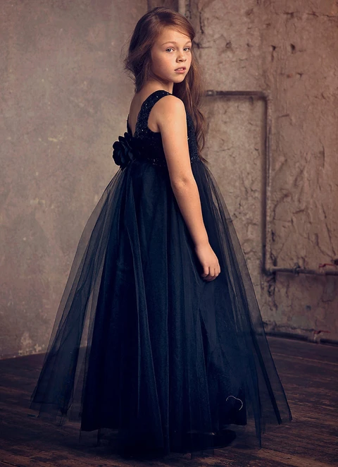 Ball-gown/princess Floor-length Scoop Sleevesless Tulle Flower Girl Dresses