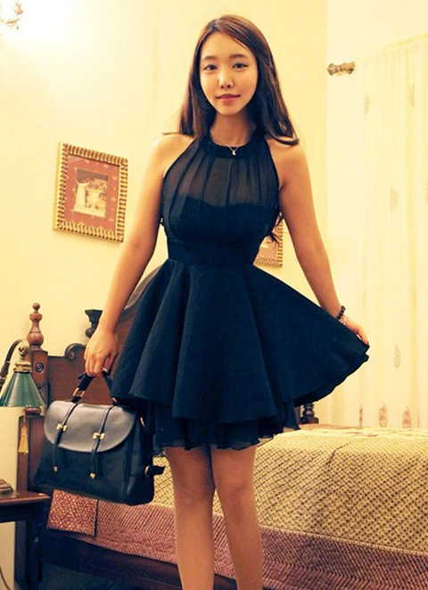 A-line Illusion Sleeveless Short/mini Chiffon Dresses