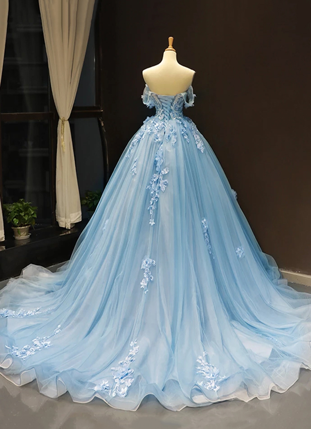 Ball Gown Tulle Off-the-shoulder Sleeveless Applique Chapel Train Dresses