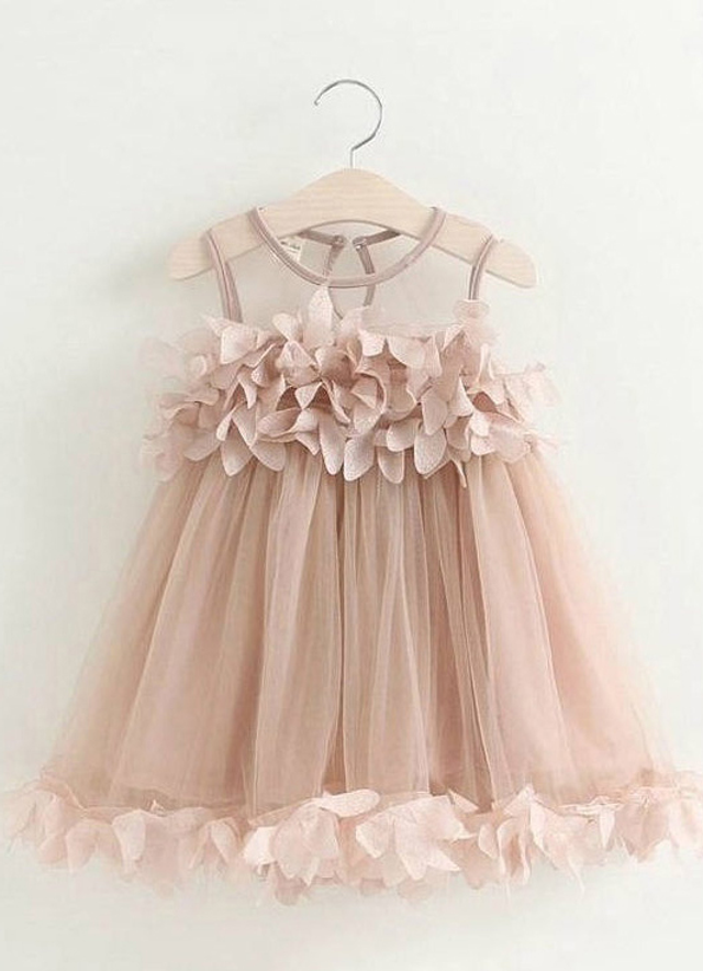 Ball-gown/princess Knee-length Scoop Sleevesless Tulle Flower Girl Dresses With Appliqued