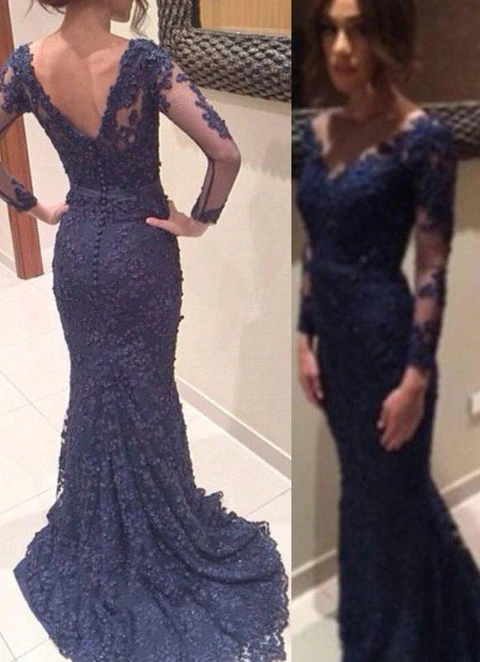 Lace Prom Dress Sheath/column V-neck Sweep Train