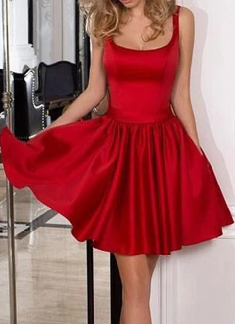 A-line Square Neckline Sleeveless Short/mini Satin Dresses With Bowknot