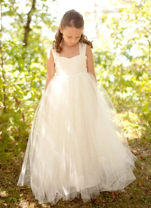 Ball-gown/princess Sweetheart Neckline Long/floor-length Tulle Flower Girl Dresses