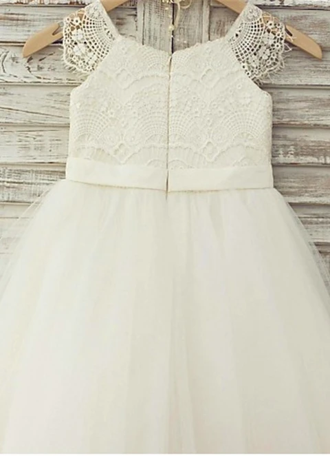 Ball-gown/princess Scoop Sleeveless Lace Knee-length Tulle Flower Girl Dresses