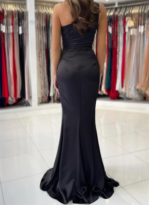 Sheath/column One-shoulder Sleeveless Long/floor-length Silk Like Satin Dresses