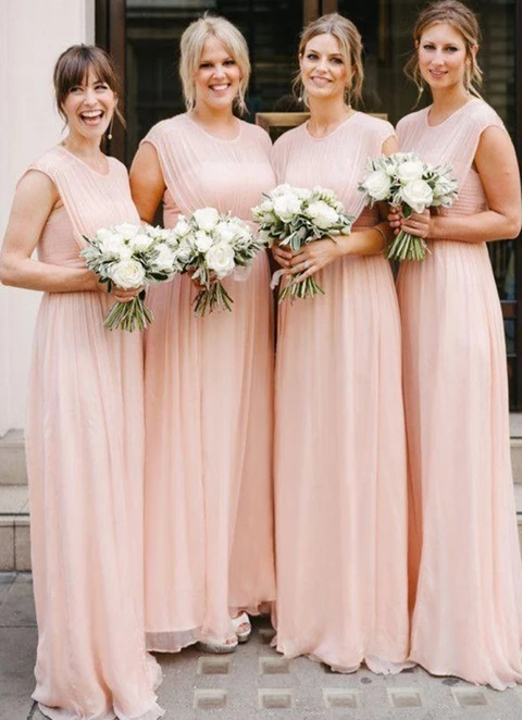 A-line Sleeveless Scoop Neck Long/floor-length Chiffon Bridesmaid Dresses With Pleated