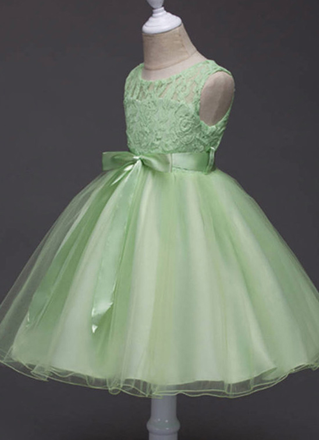 Ball-gown/princess Tea-length Scoop Sleevesless Organza Flower Girl Dresses With Sashes